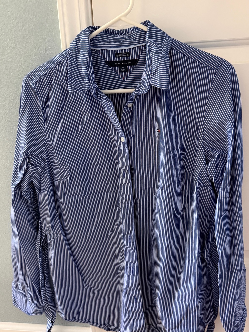 Tommy Hilfiger Blue and White Pinstripe Button-Down Shirt